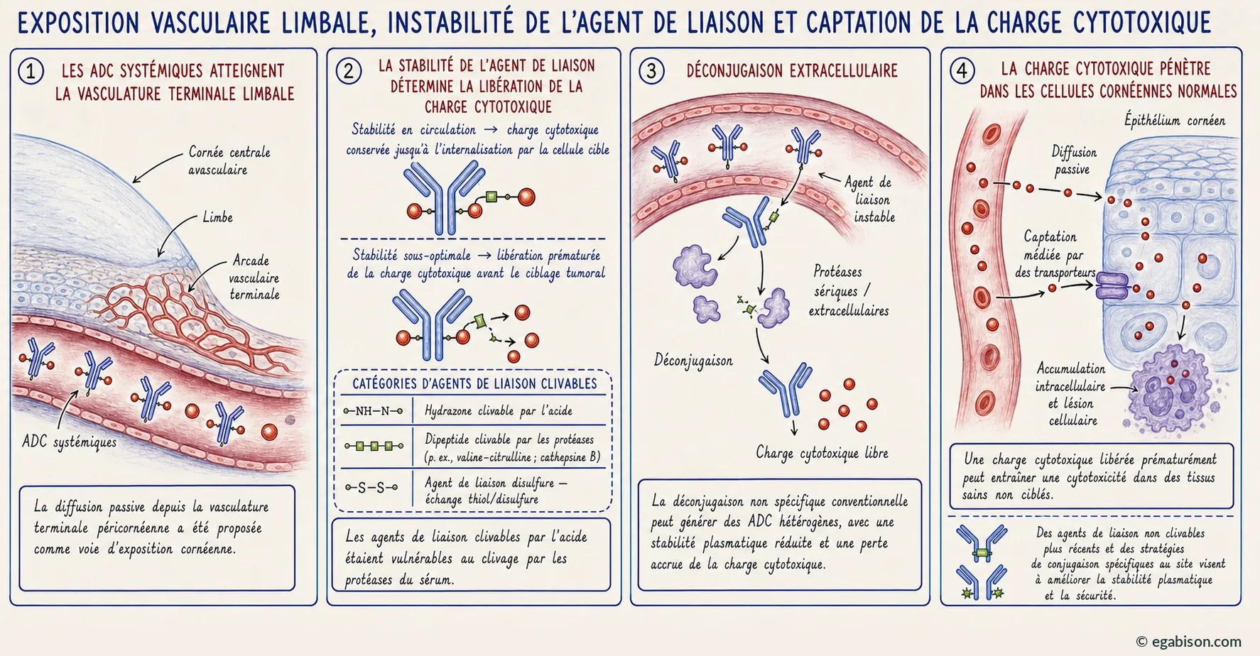 Planche mécanisme 3 : exposition vasculaire limbique, instabilité du linker et captation de la charge libre.