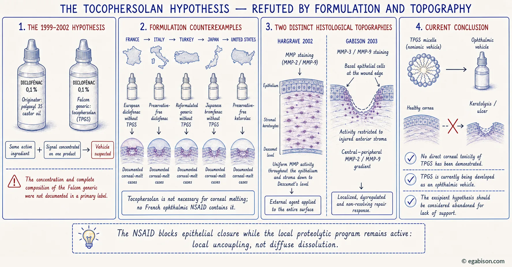 Refutation of the tocophersolan hypothesis: formulation counter-examples from France, Italy, Turkey, Japan and the United States, and comparison of the two histological topographies of Hargrave 2002 and Gabison 2003